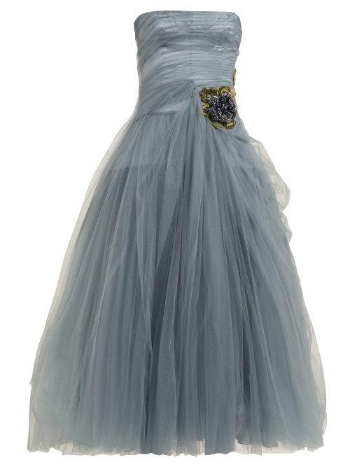 Matchesfashion.com Prada - Crystal Embellished Tulle Gown - Womens - Blue