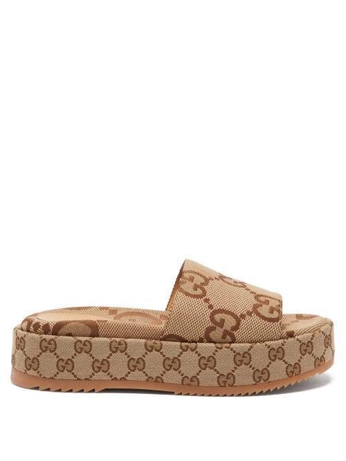 Gucci - Gg Canvas Flatform Sandals - Womens - Beige
