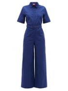 Matchesfashion.com Staud - Zavey Belted Linen-blend Canvas Jumpsuit - Womens - Blue