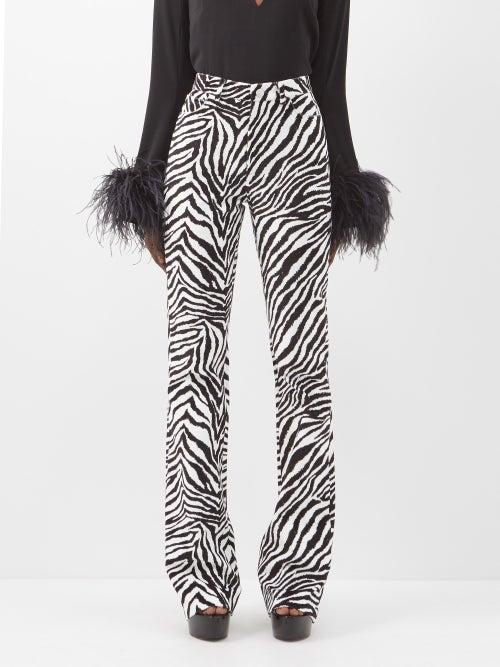 Alessandra Rich - Zebra-print Cotton-velvet Flared Trousers - Womens - Black White