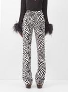 Alessandra Rich - Zebra-print Cotton-velvet Flared Trousers - Womens - Black White