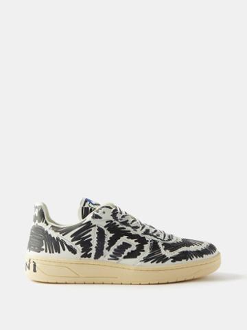 Marni X Veja - V-10 Scribble-print Leather Trainers - Mens - Black White
