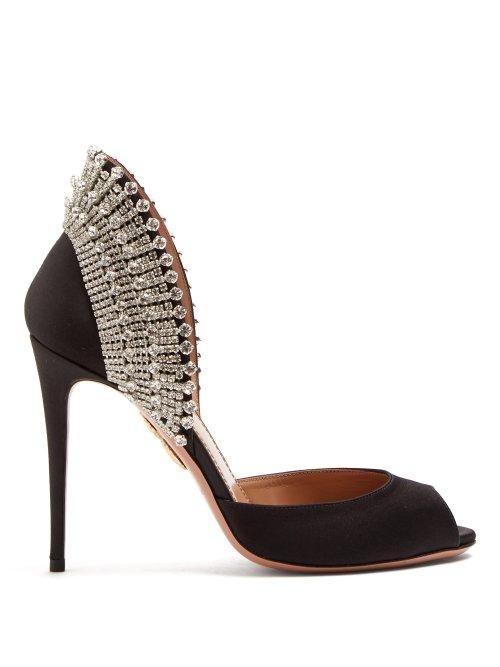 Matchesfashion.com Aquazzura - Concorde 105 Satin Peep Toe Pumps - Womens - Black