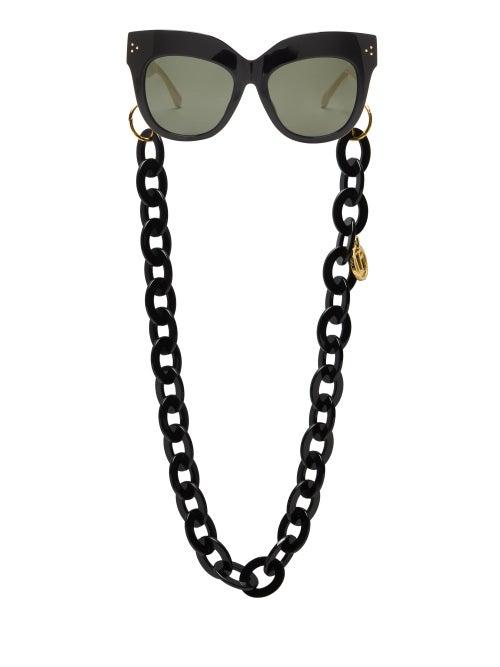 Matchesfashion.com Linda Farrow - Dunaway Oversized Acetate Sunglasses And Chain - Womens - Black/beige/gold