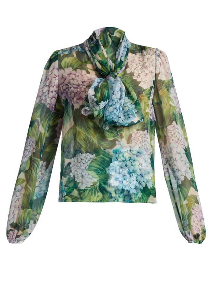 Dolce & Gabbana Ortensia-print Tie-neck Silk-chiffon Blouse