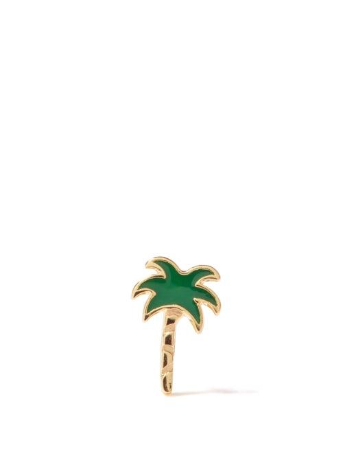 Ladies Fine Jewellery Alison Lou - Palm Tree Enamel & 14kt Gold Single Earring - Womens - Green Gold