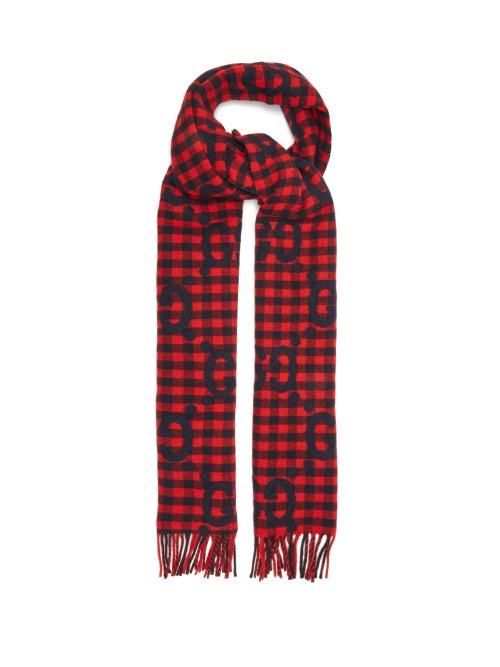 Matchesfashion.com Gucci - Gg-check Wool-blend Twill Scarf - Mens - Red Multi