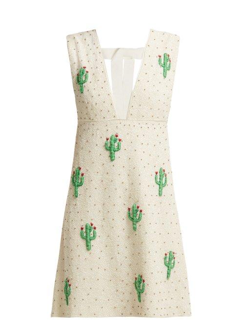 Matchesfashion.com Ganni - Cactus Beaded Mini Dress - Womens - White Multi
