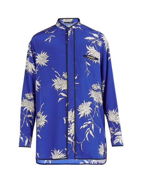 Matchesfashion.com Haider Ackermann - Floral Print Silk Shirt - Mens - Blue