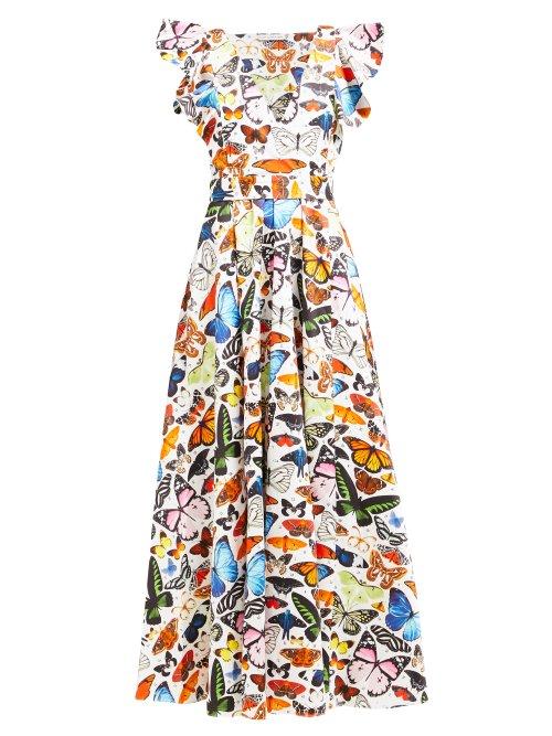 Matchesfashion.com Mary Katrantzou - Noor Ruffled Tie Waist Cotton Blend Dress - Womens - White Multi