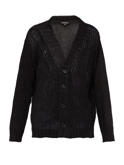 Matchesfashion.com Ann Demeulemeester - V Neck Loose Knit Linen Cardigan - Mens - Black