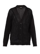 Matchesfashion.com Ann Demeulemeester - V Neck Loose Knit Linen Cardigan - Mens - Black