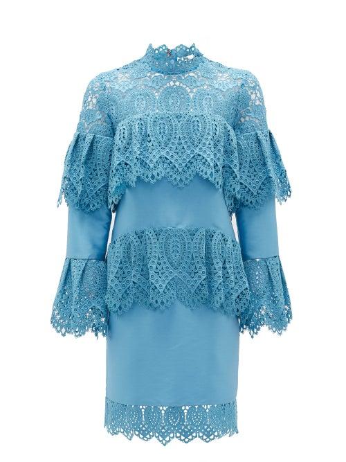 Matchesfashion.com Erdem - Lyndell Layered Guipure-lace & Mikado Satin Dress - Womens - Blue