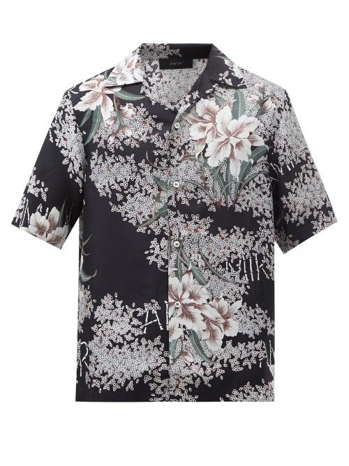 Amiri - Floral-print Silk-twill Short-sleeved Shirt - Mens - Black