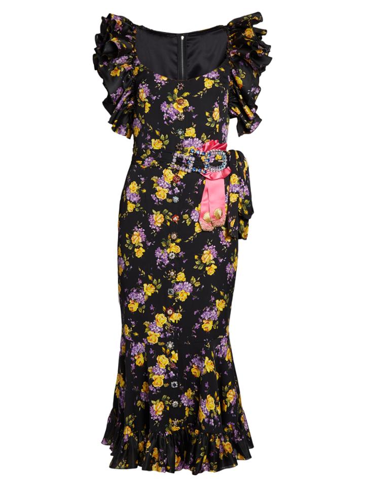 Dolce & Gabbana Bouquet-print Silk-charmeuse Midi Dress
