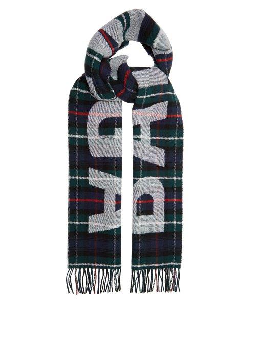 Matchesfashion.com Balenciaga - Tartan Logo Print Wool Scarf - Mens - Green