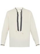 Matchesfashion.com Saint Laurent - Lace Up Cotton Blend Shirt - Mens - Cream