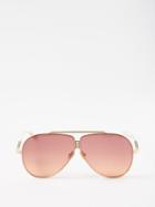 Valentino Eyewear - Xvi Aviator Titanium Sunglasses - Womens - Orange Gold