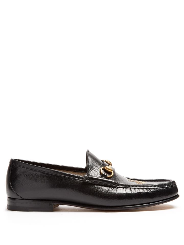 Gucci Roos Bee-embroidered Leather Loafers