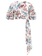 Matchesfashion.com Erdem - Cylenne Bird Blossom-print Cotton Wrap Blouse - Womens - White Print