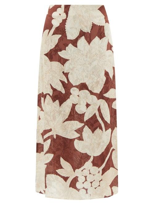 Johanna Ortiz - Summer Cigars Jacquard Crepe Midi Skirt - Womens - Burgundy Multi