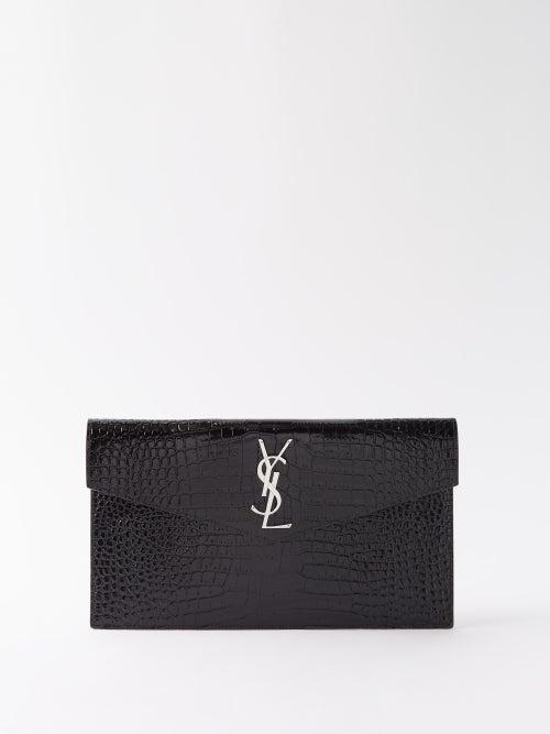 Saint Laurent - Ysl-logo Crocodile-effect Leather Pouch - Womens - Black