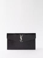 Saint Laurent - Ysl-logo Crocodile-effect Leather Pouch - Womens - Black