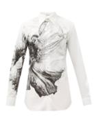 Alexander Mcqueen - Floral-illustration Organic-cotton Shirt - Mens - White Black