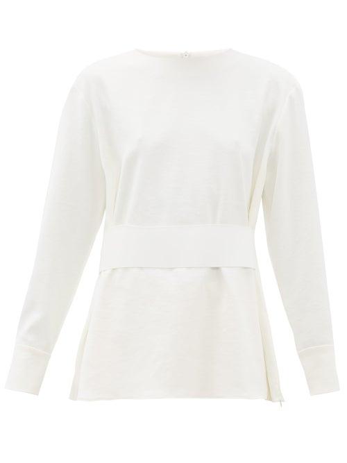 Matchesfashion.com Tibi - Belted Crepe Peplum Top - Womens - White