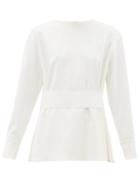 Matchesfashion.com Tibi - Belted Crepe Peplum Top - Womens - White