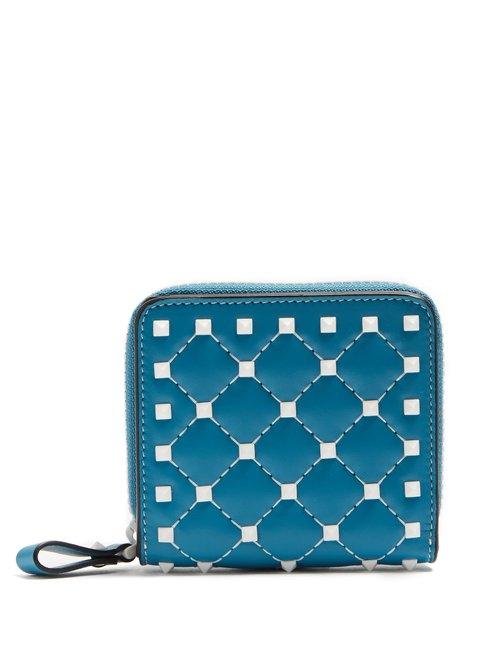 Matchesfashion.com Valentino - Rockstud Spike Zip Around Leather Wallet - Womens - Blue White