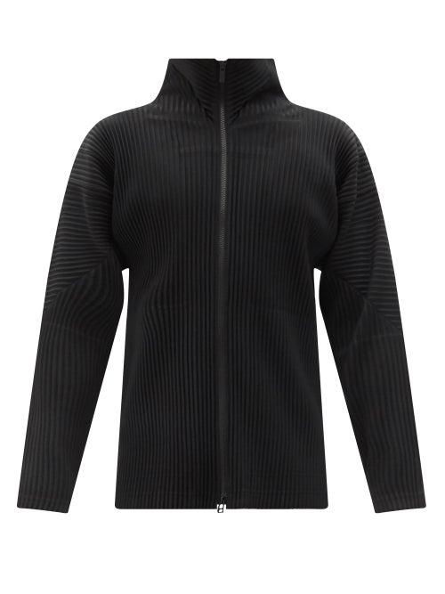 Matchesfashion.com Homme Pliss Issey Miyake - High-neck Technical-pleated Jersey Cardigan - Mens - Black