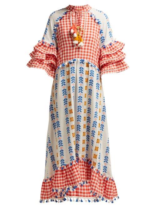 Matchesfashion.com Dodo Bar Or - Lola Ruffled Cotton Maxi Dress - Womens - Red Multi