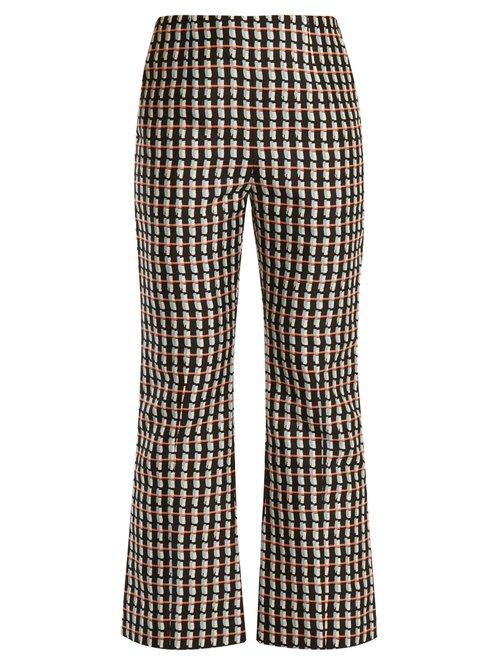 Matchesfashion.com Marni - Ripple Print Kick Flare Cotton Blend Trousers - Womens - Black Print