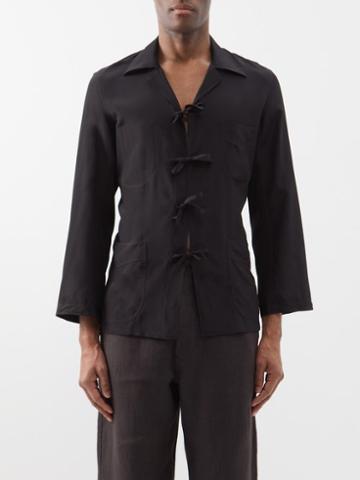 L.e.j - Tie-front Silk Crepe De Chine Shirt - Mens - Black