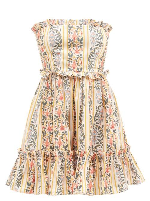 Agua By Agua Bendita - Rosa Floral-print Strapless Cotton Mini Dress - Womens - Multi