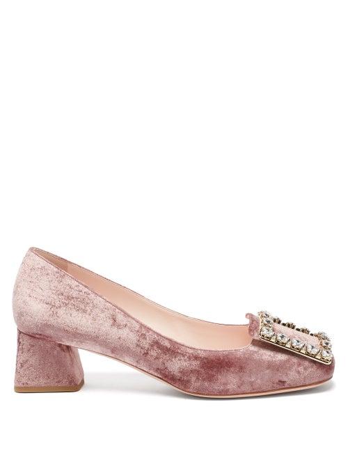 Matchesfashion.com Roger Vivier - Trs Vivier Buckle Velvet Pumps - Womens - Light Pink