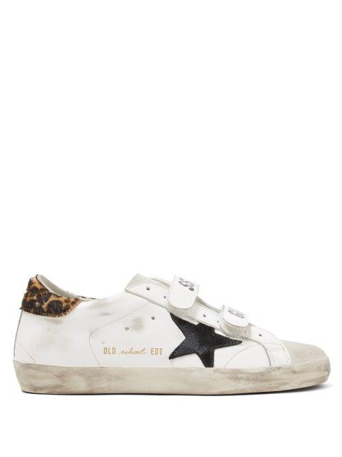 Matchesfashion.com Golden Goose - Old School Velcro Logo-strap Leather Trainers - Womens - White Black