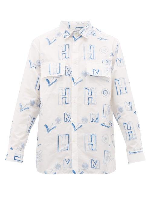 Matchesfashion.com Jacquemus - Felix Logo Embroidered Cotton Shirt - Mens - Blue White