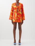 Louisa Ballou - Ring Floral-print Cotton-blend Twill Kaftan - Womens - Orange Print