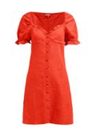 Matchesfashion.com Staud - Ruffle Trimmed Bodice Linen Blend Mini Dress - Womens - Red