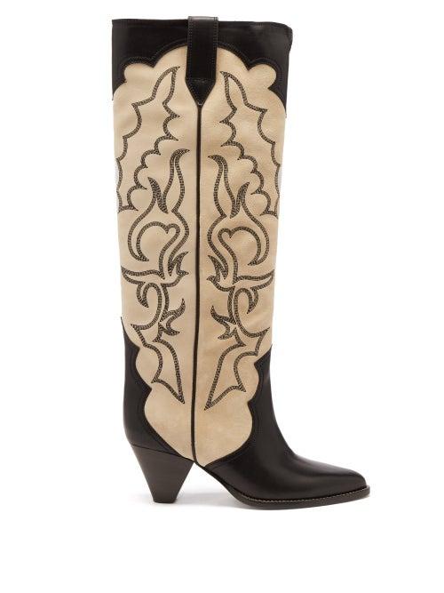 Isabel Marant - Liela Embroidered Leather Cowboy Boots - Womens - Beige Multi