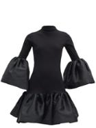 Matchesfashion.com Marques'almeida - Puffed-trim Organic Cotton-blend Jersey Dress - Womens - Black