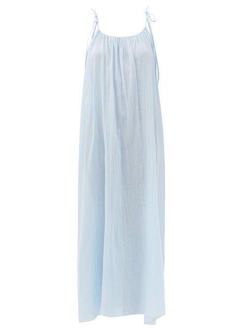 Matchesfashion.com Loup Charmant - Tie-strap Cotton-voile Maxi Dress - Womens - Light Blue