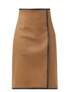 Matchesfashion.com Saint Laurent - Leather-trimmed Wool-blend Midi Skirt - Womens - Brown Multi