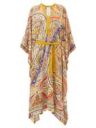 Matchesfashion.com Etro - Handkerchief-hem Paisley-print Crepe Kaftan - Womens - Beige Multi