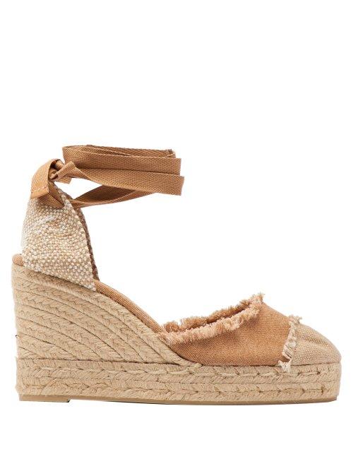 Matchesfashion.com Castaer - Catalina Frayed Canvas Wedge Espradilles - Womens - Light Brown