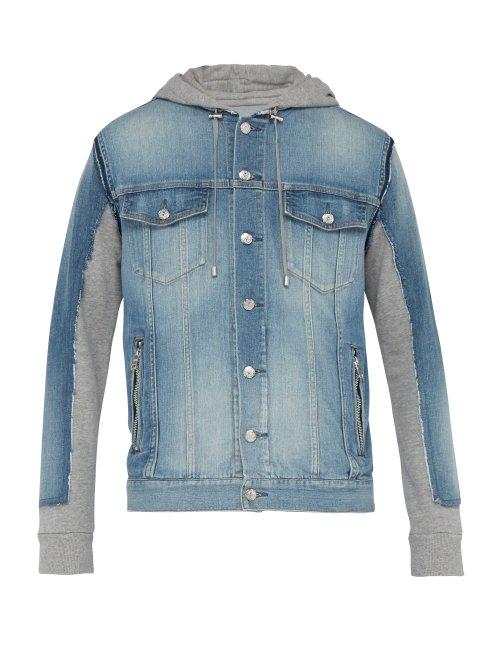 Matchesfashion.com Balmain - Contrast Panel Hooded Denim Jacket - Mens - Blue