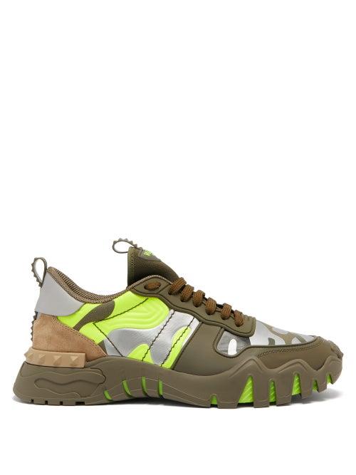 Matchesfashion.com Valentino Garavani - Rockrunner Plus Camouflage Leather Trainers - Mens - Green Multi