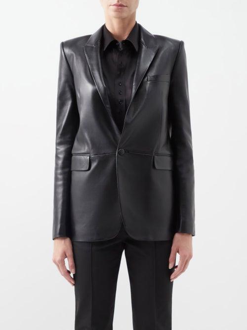 Saint Laurent - Roped-shoulder Leather Blazer - Womens - Black